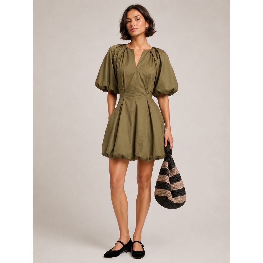 Banana Republic Women Olive Green Cotton Poplin Bubble Hem Dress XL NEW Mini